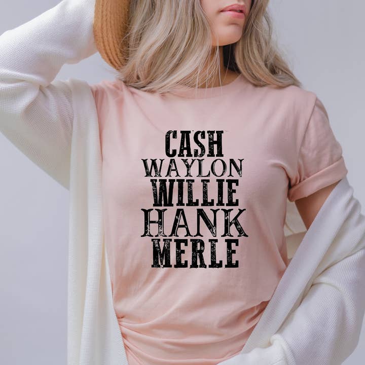 Country Music: Cash Waylon Willie Hank and Merle Concert Tee for wholesale by Top Crate