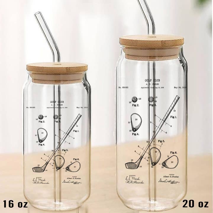 Avery Lane Gifts - Wholesale Drinking Glass/Cup - Vintage Golf Club Can Glass with Lid Straw