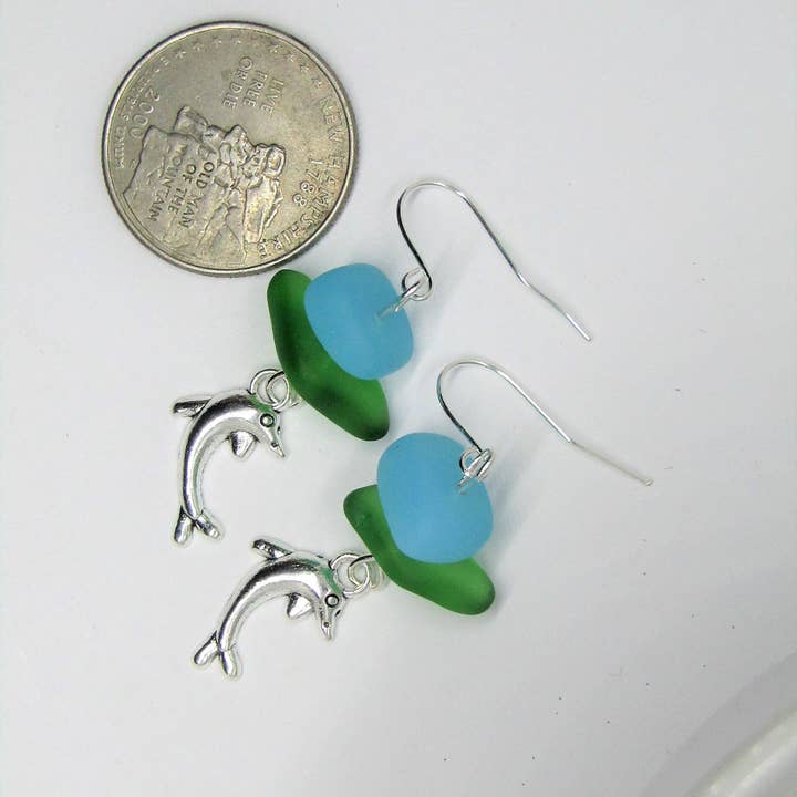 Bad Apple Designs - Wholesale Dangle Earrings - Sea Glass Dolphin Earrings: Sterling Silver, Beach Jewelry4