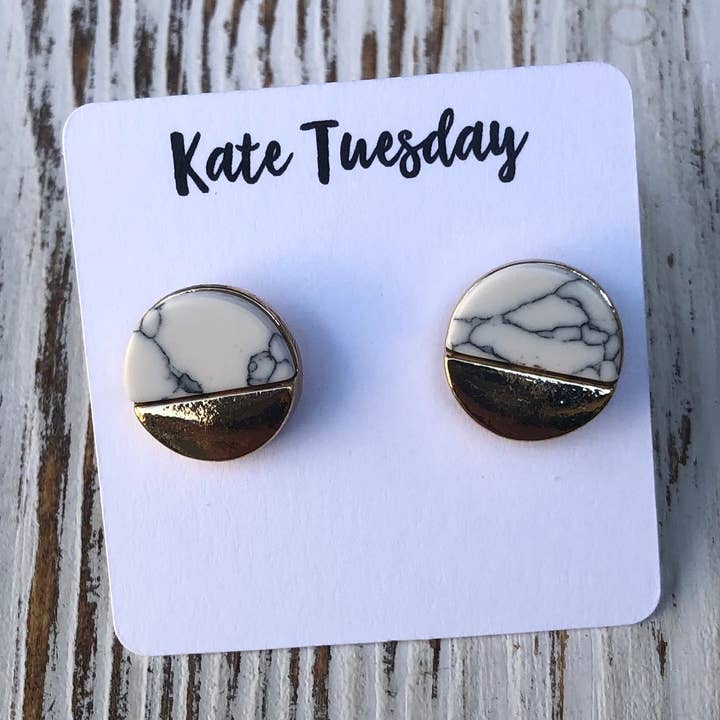 Marmor+Guld Stud Circle Øreringe for engroshandel hos Kate Tuesday Jewelry