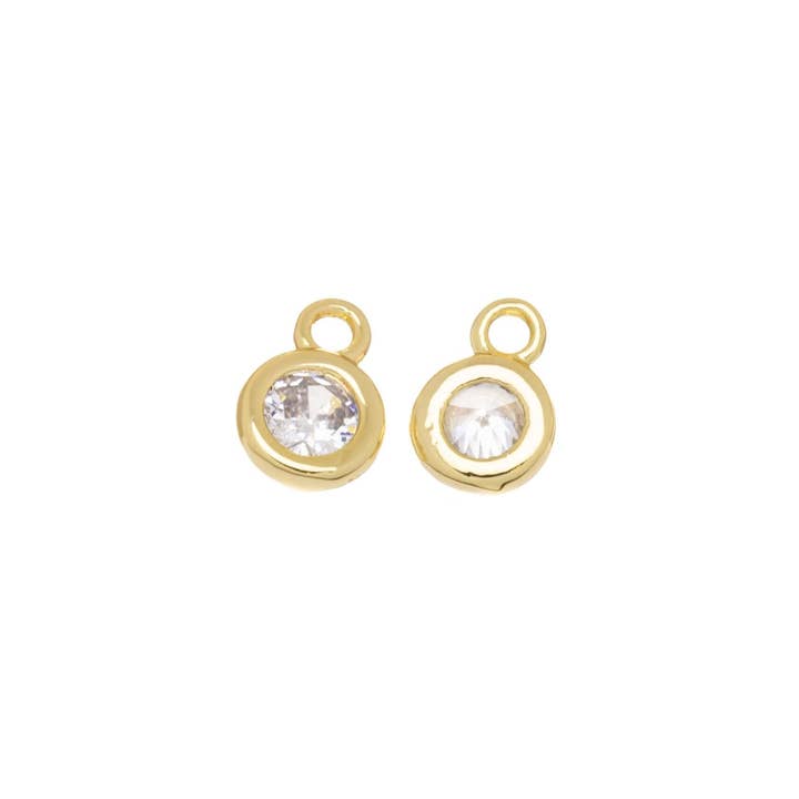 Jewel Pledge - Wholesale Individual Charm/Pendant - Gold & Silver CZ Bezel Disc Circle Charms CPG-CPS7821