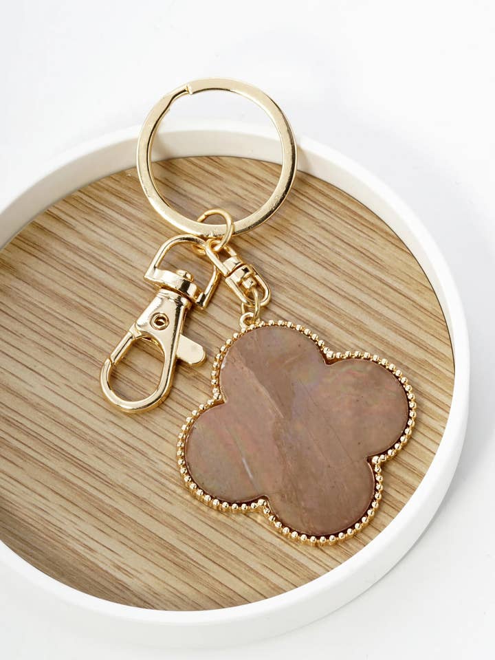 Mother Of Pearl Quatrefoil Key Chain for wholesale by Wild Honey