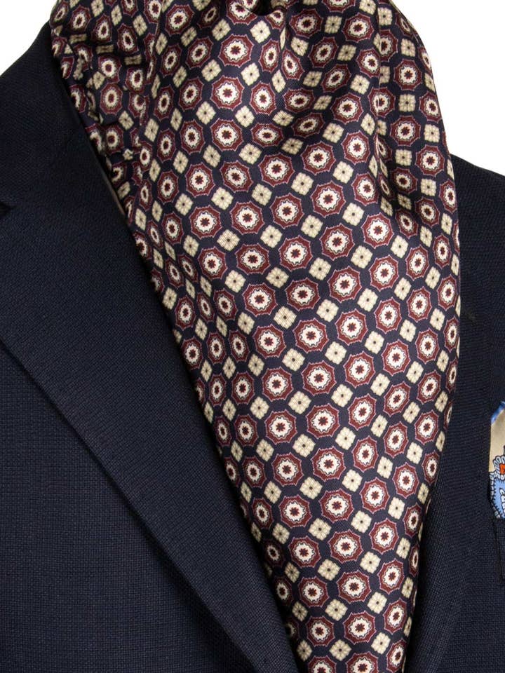 Blå Silketørklæde med Bladmønster i Hvid Bordeaux Beige SF11 for engroshandel hos Graffeo Cravatte