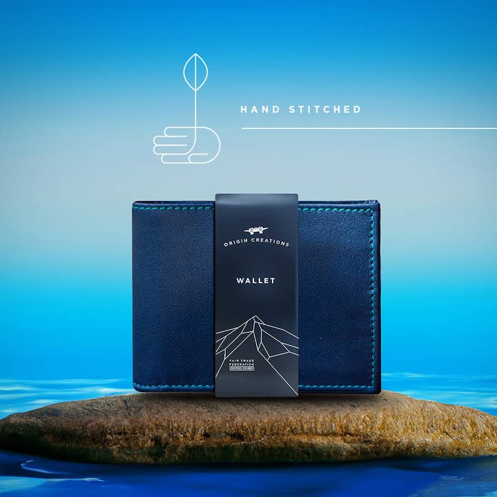 Twin Engine Coffee - Vente Portefeuille – homme - Portefeuille en cuir à deux volets Ocean Navy/Fair Trade Artisan2