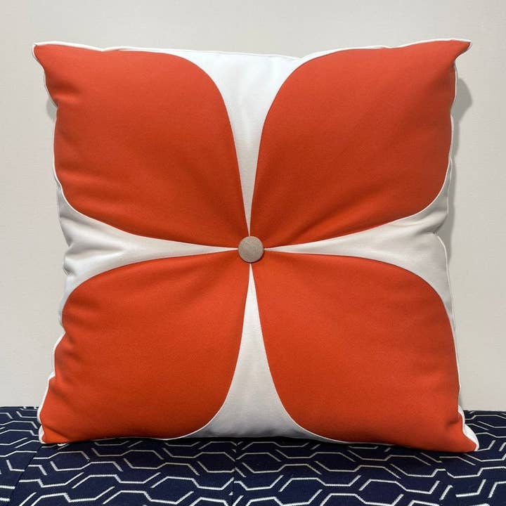 Sunbrella Flower Pillow in Melon/Flax for wholesale by Oblique Studio