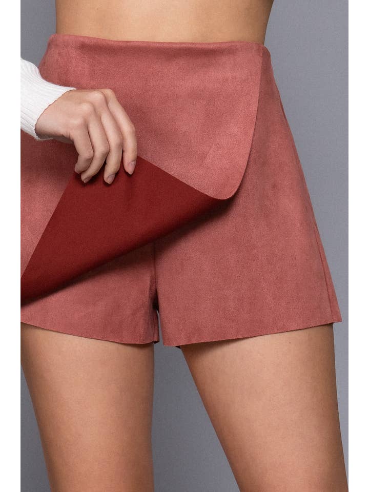 PNK sienna pink Front Wrap Faux Suede Short Pants for wholesale on Faire