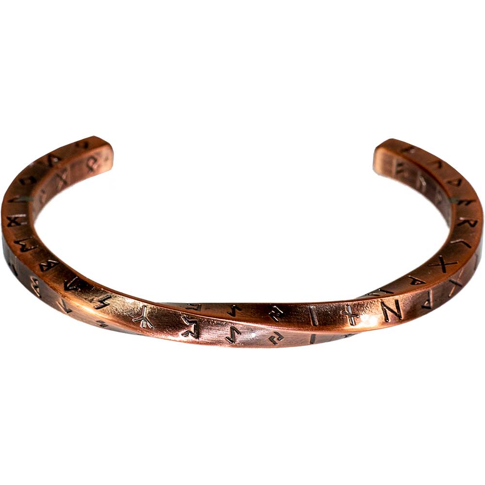 Kheops International - Wholesale Manchet-armband - Viking armband van roestvrij staal met gedraaide vorm en koperen Noorse runen1