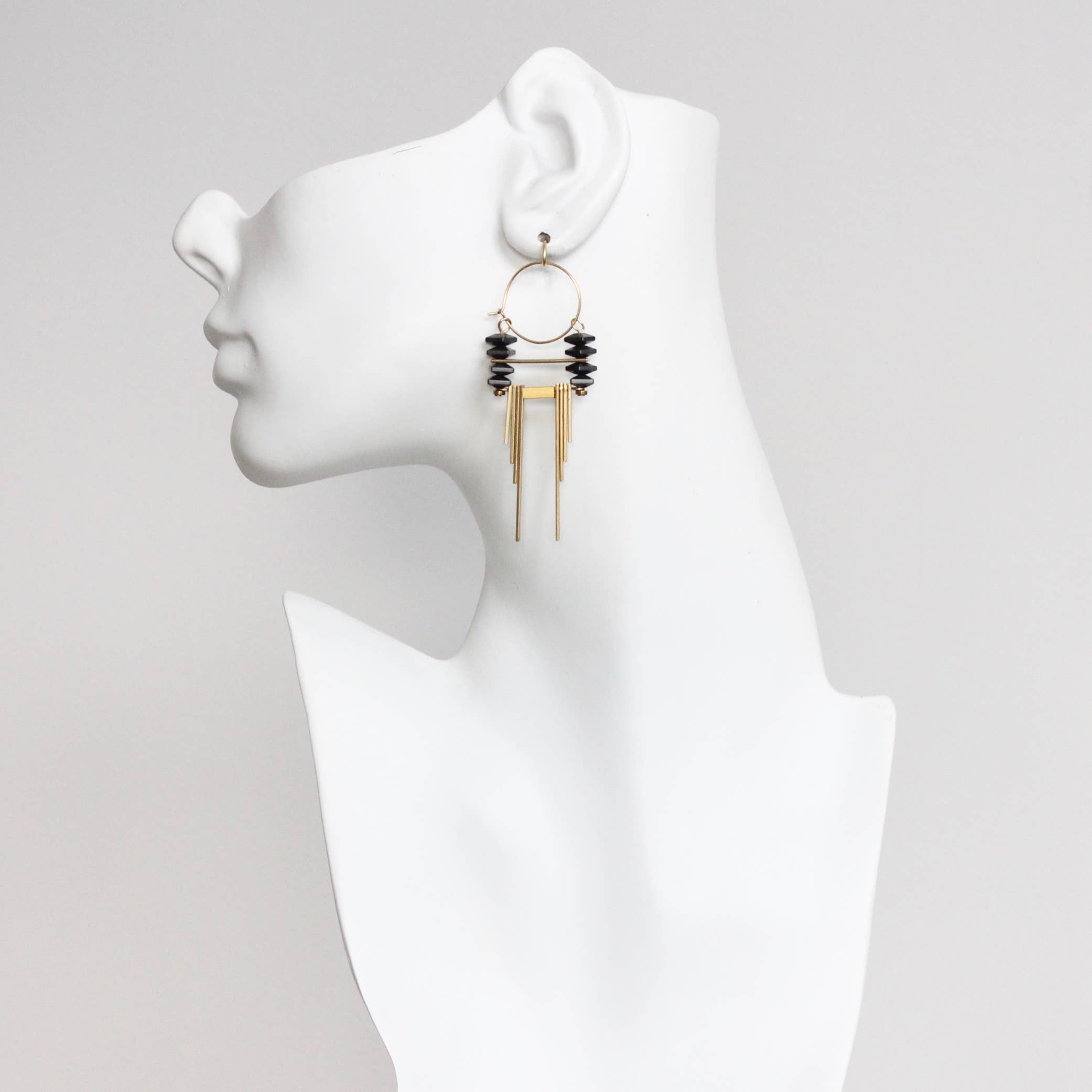 David Aubrey Jewelry - Wholesale Dangle Earrings - CHRE54 ArtDeco hematite and brass hoop earrings1