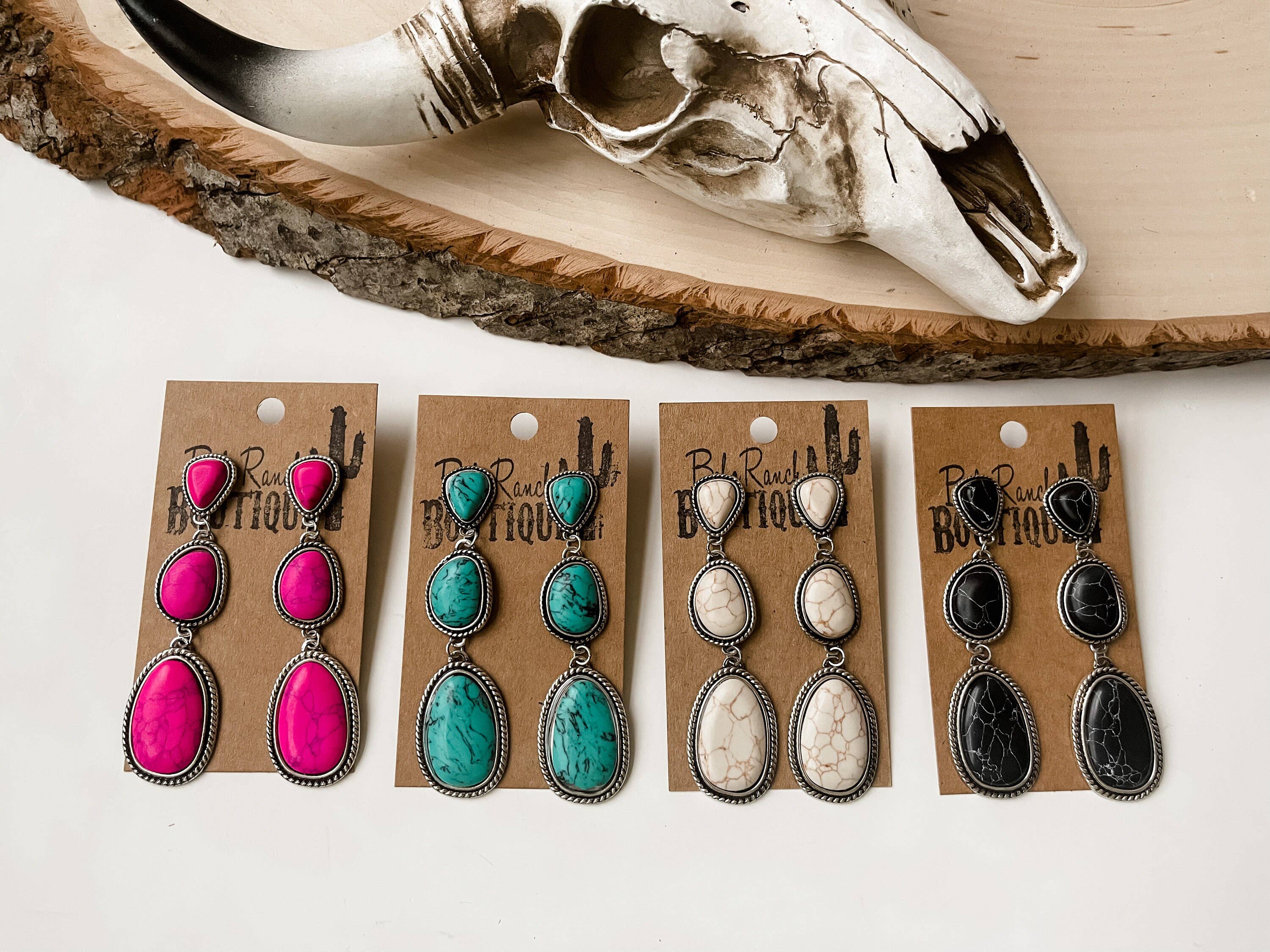 Boho Ranch Shop - Vendita all'ingrosso Orecchini pendenti - Orecchini a goccia in metallo occidentale a 3 livelli4