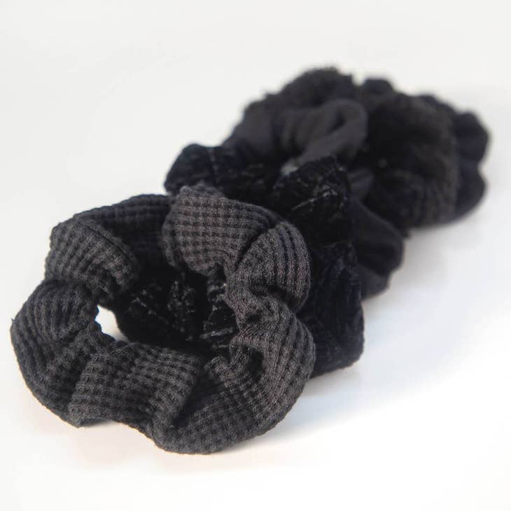 KITSCH - Wholesale Scrunchie - Assorted Textured Scrunchies 5pc - Black