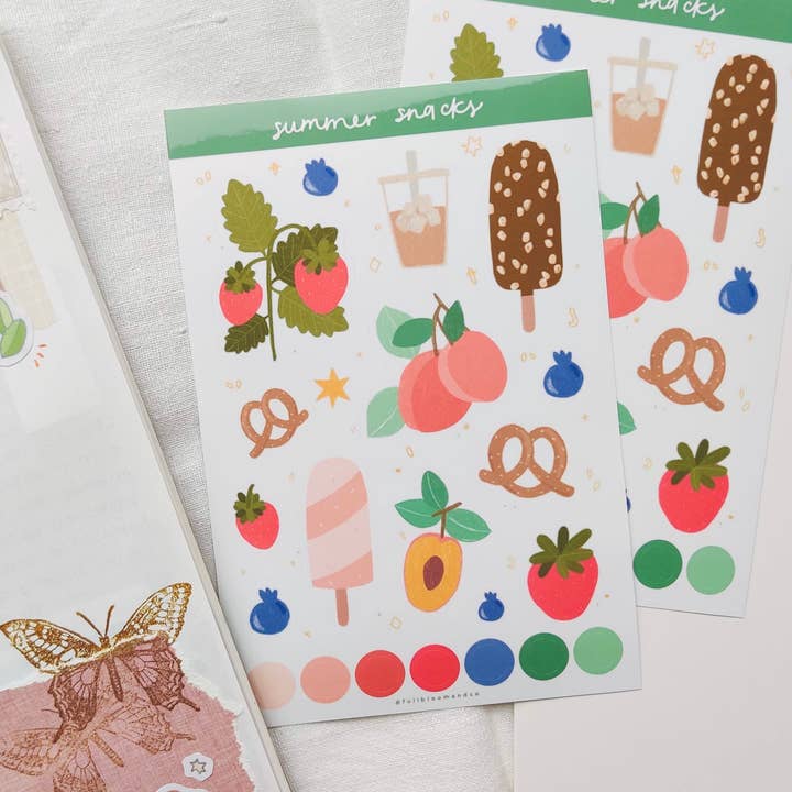 Feuille d'autocollants Summer Snacks Ice Cream Bretzels and Berries pour la vente par Full Bloom and Co.