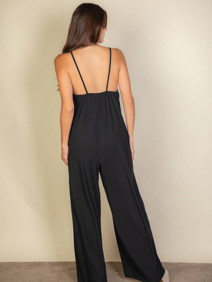 CAPELLA APPAREL - Wholesale Jumpsuit - Women's - Spaghetti strap solid wide jumpsuit3