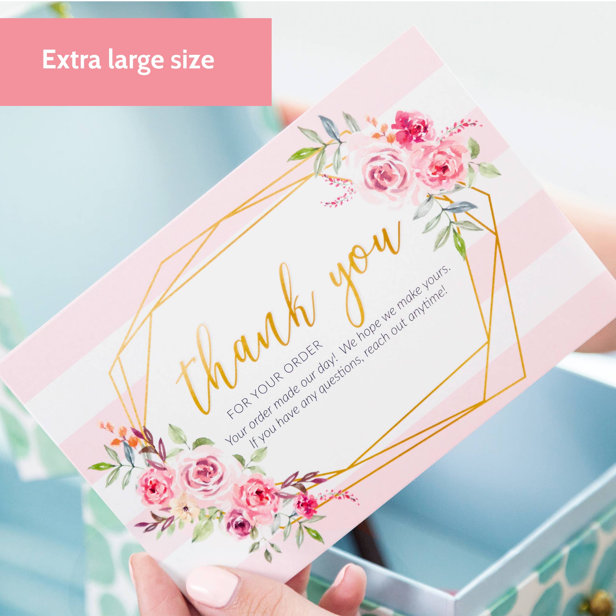 T Marie - Wholesale Thank You Card - 50 4x6" Thank You For Your Order Cards - Faux Gold and Pink1