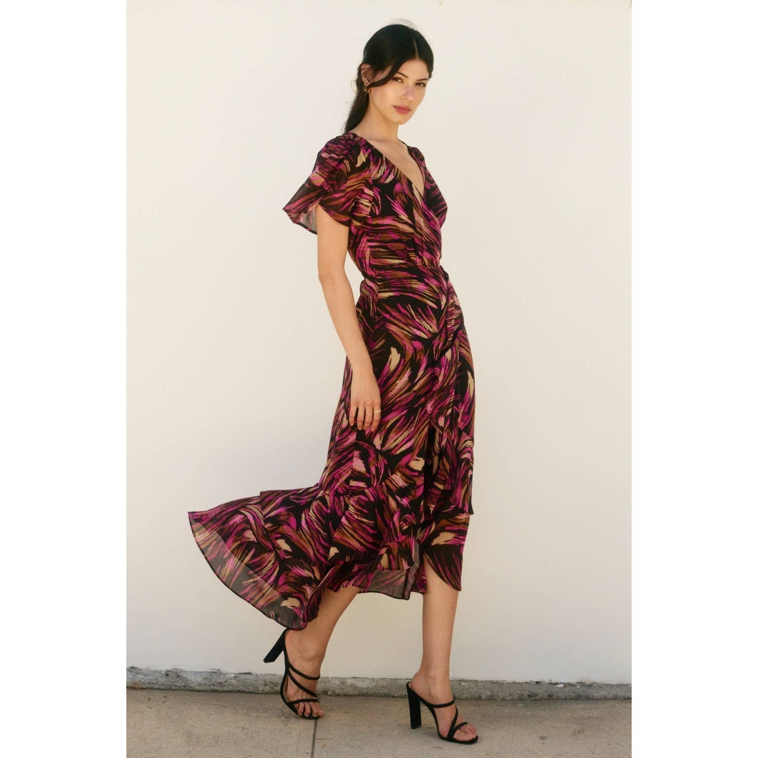 PLUM OCHRE Lights Out Double Ruffled Hem Wrap Dress for wholesale on Faire1