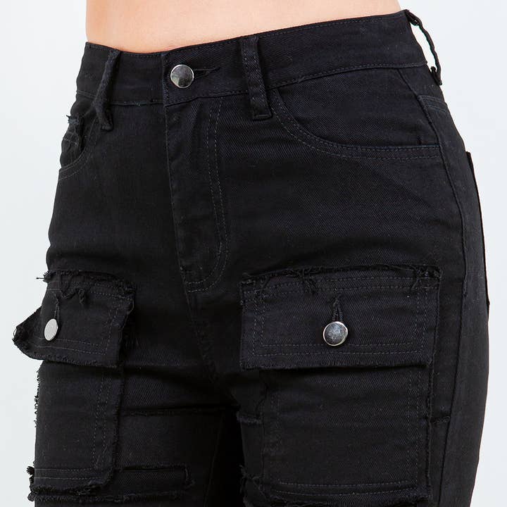 American Bazi - Wholesale Pants - Women's - DISTRESSED PATCHWORK STACKED PANTS-RJH210284