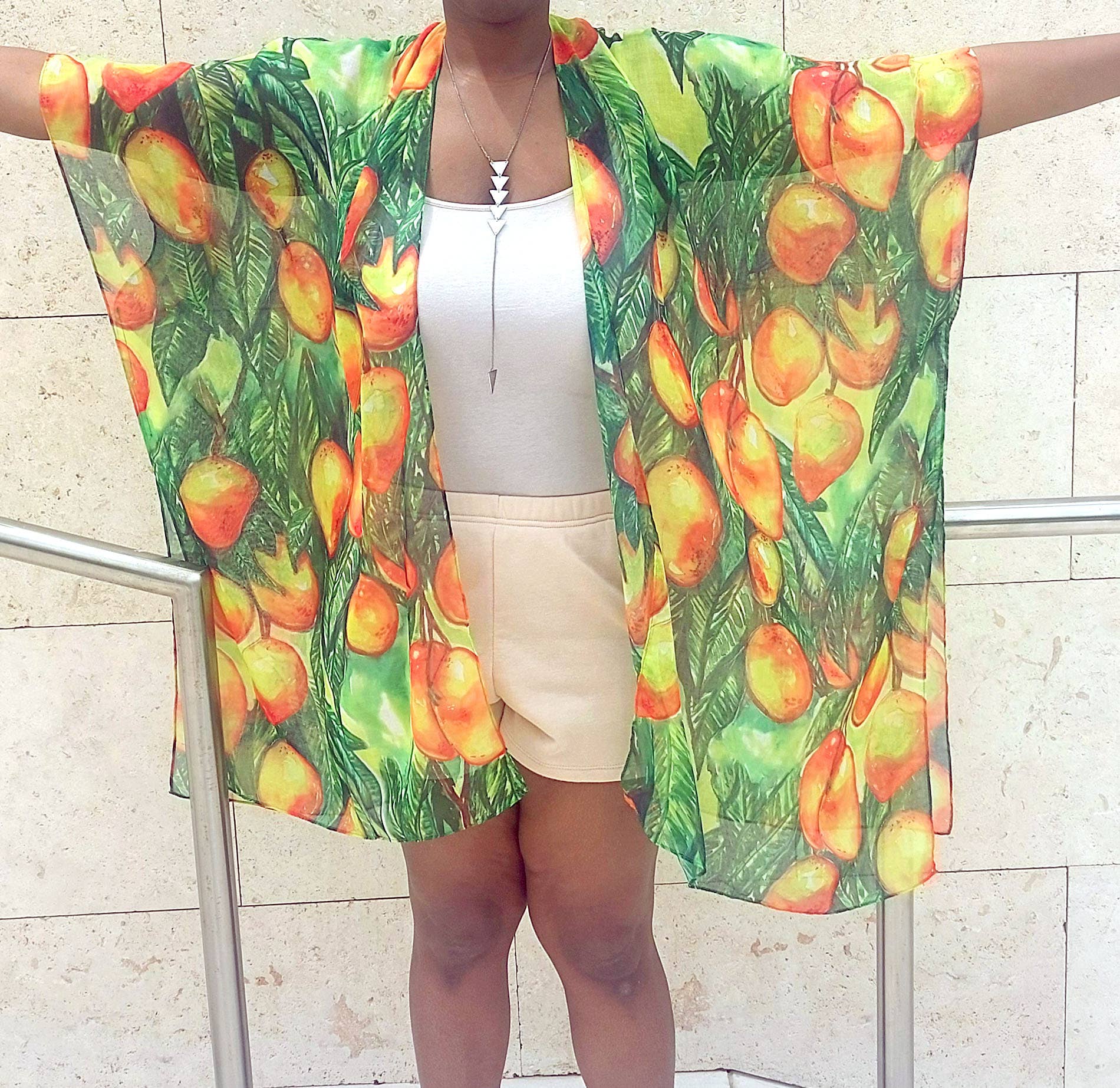 Ebonaiti - Wholesale Swim Cover Up - Women's - Kaftan Kimono Beach Cover Mango Island tropical watercolor1