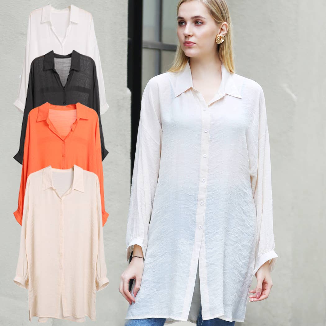 Fashion City - Wholesale Strandvestje/Strandjurk/Strandtuniek - Dames - Dames Blouse Met Knopen in Effen Kleur als Strandjurk24