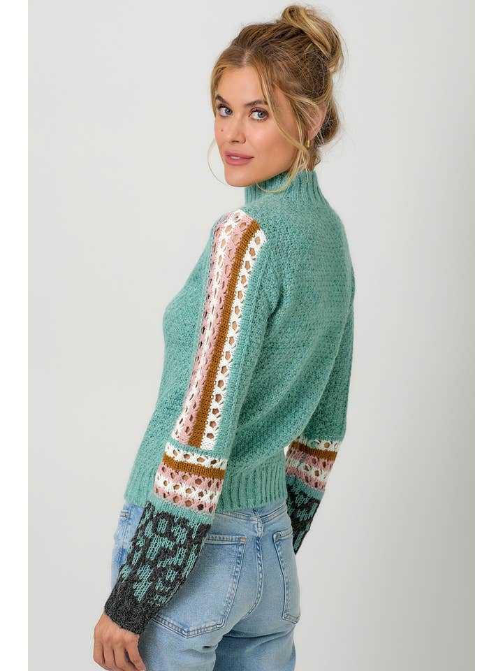 Mystree - Wholesale Knit Sweater - Women's - 20422 Mock Neck Sleeve Detail Sweater
