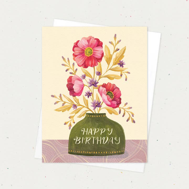 Birthday Floral A2 Happy Birthday Card on Recycled Paper for wholesale by Natalie Adams Studio