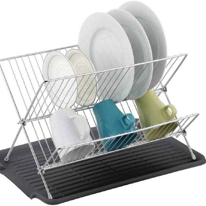 17 inch X Shaped Stainless Steel 2-Tier Dish Rack for Kitchen Counter for wholesale by J&V TEXTILES