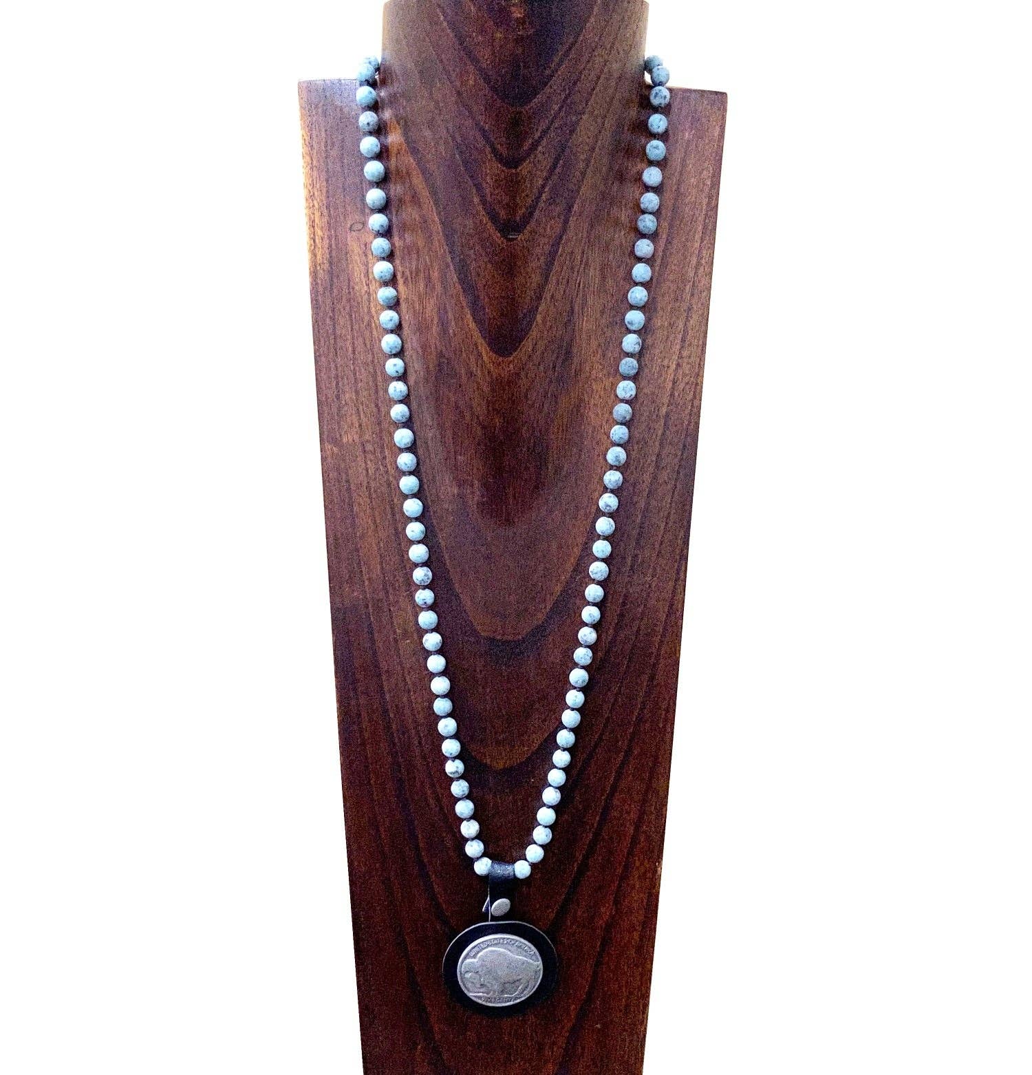 Western Elite Jewelry - Wholesale Pendant/Charm Necklace - Hand-Knitted Buffalo Coin Leather Pendant Necklace0