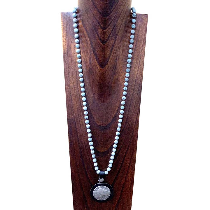 Western Elite Jewelry - Wholesale Pendant/Charm Necklace - Hand-Knitted Buffalo Coin Leather Pendant Necklace