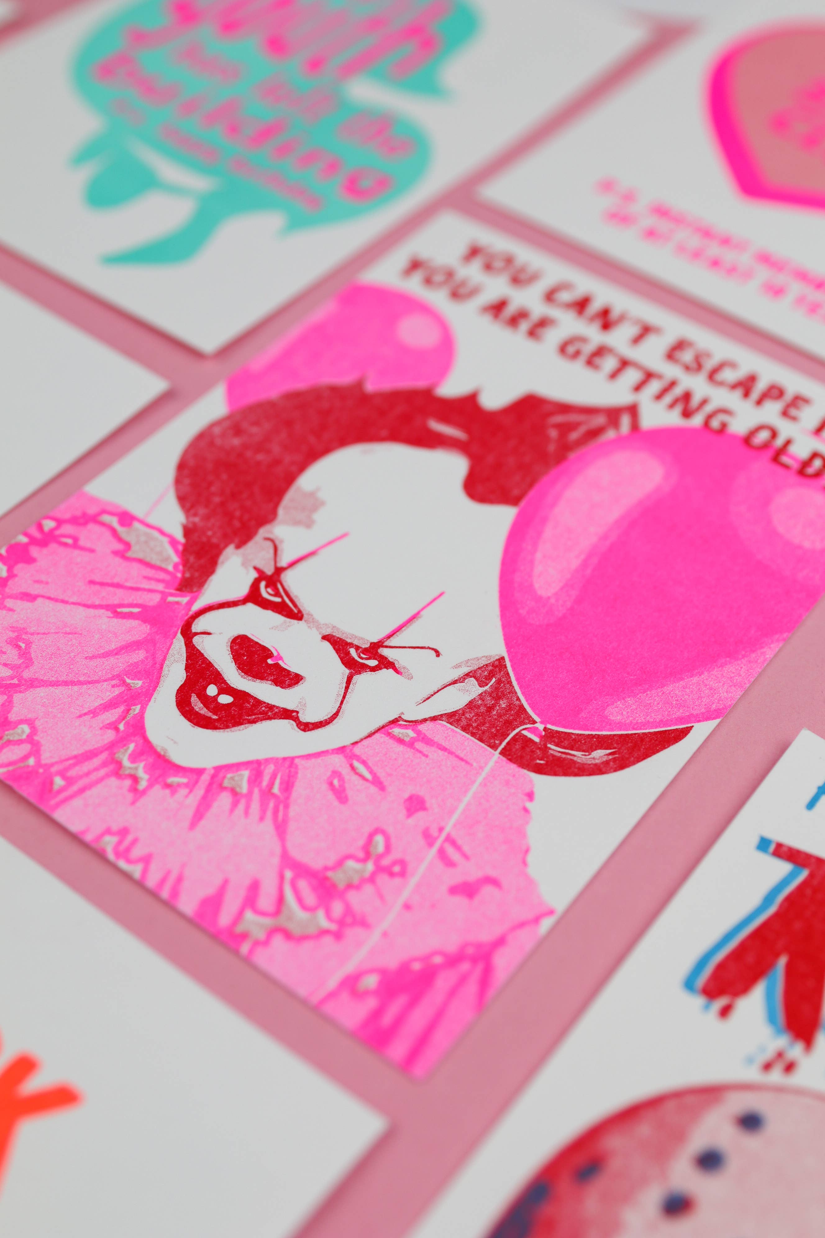 Studio Inktvis - Wholesale Birthday Card - Postcard Postcard Pennywise you can't escape IT risoprint2