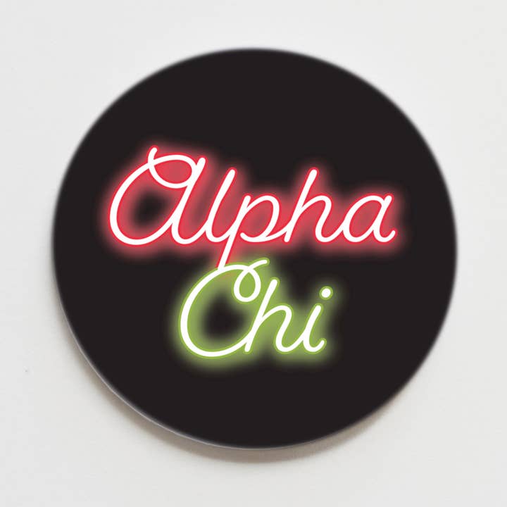Alpha Chi Omega Neon Greek Button - 2.25 inch for wholesale by Good Vibez Collegiate
