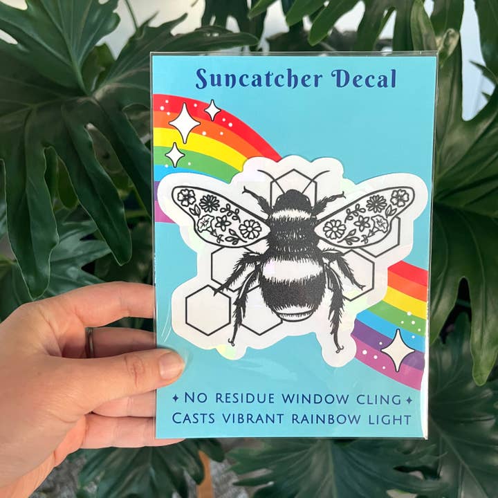 Art by Sharell - Wholesale Suncatcher - Floral Bee Suncatcher Sticker, Insect Rainbow Window Decal1