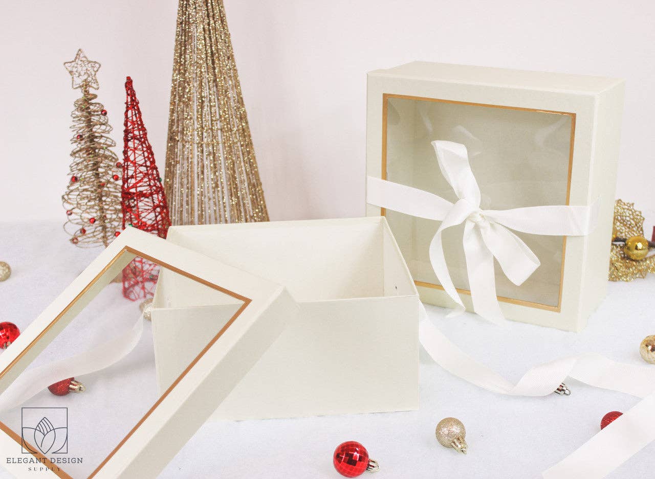 Elegant Design Supply – Caixa de presente por atacado – Caixa de Presente Quadrada com Tampa Transparente e Fita - Várias Cores - Para Arranjos de Flores/ Presentes / Morangos com Chocolate de Luxo14