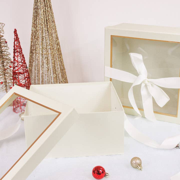 Elegant Design Supply - Wholesale Gift box - Square Gift Box with Clear Lid and Ribbon - Various Colors - For Luxury Flower/ Gift / Chocolate Strawberry Arrangements14