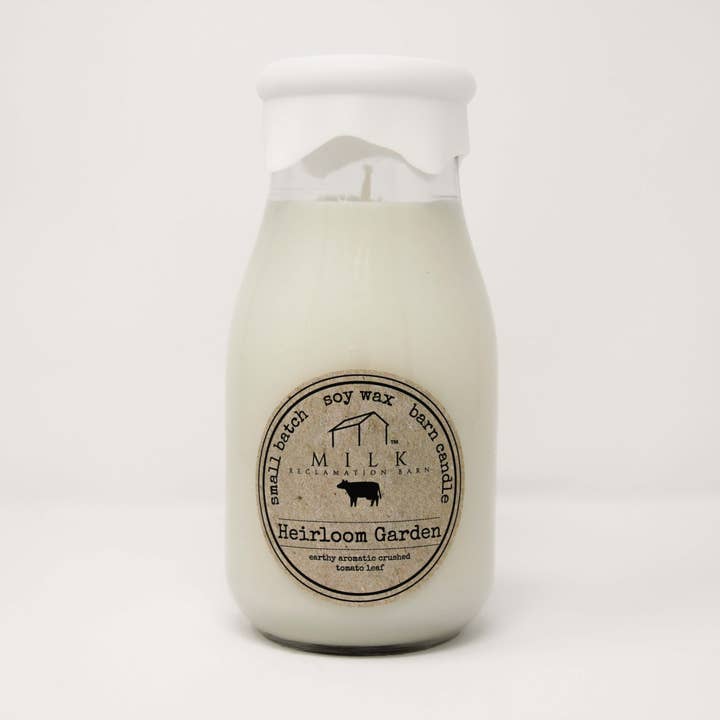 Milk Bottle Candle Heirloom Garden for wholesale by Milk Reclamation Barn