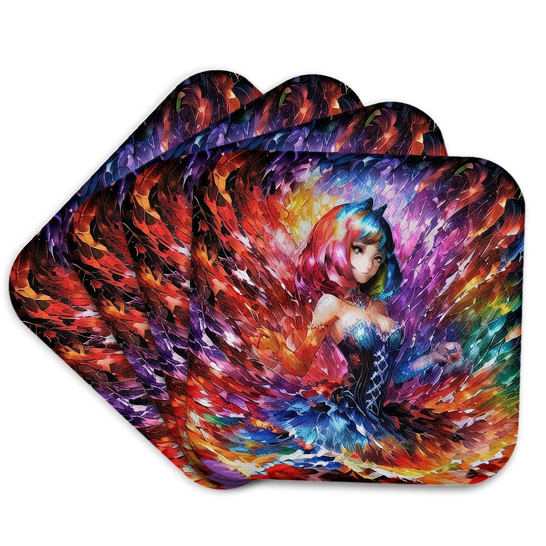 3dRose - Wholesale Coasters - 3dRose, Cat Woman. Cute cat girl in the vortex of colors. Funny awesome gift, Coaster7