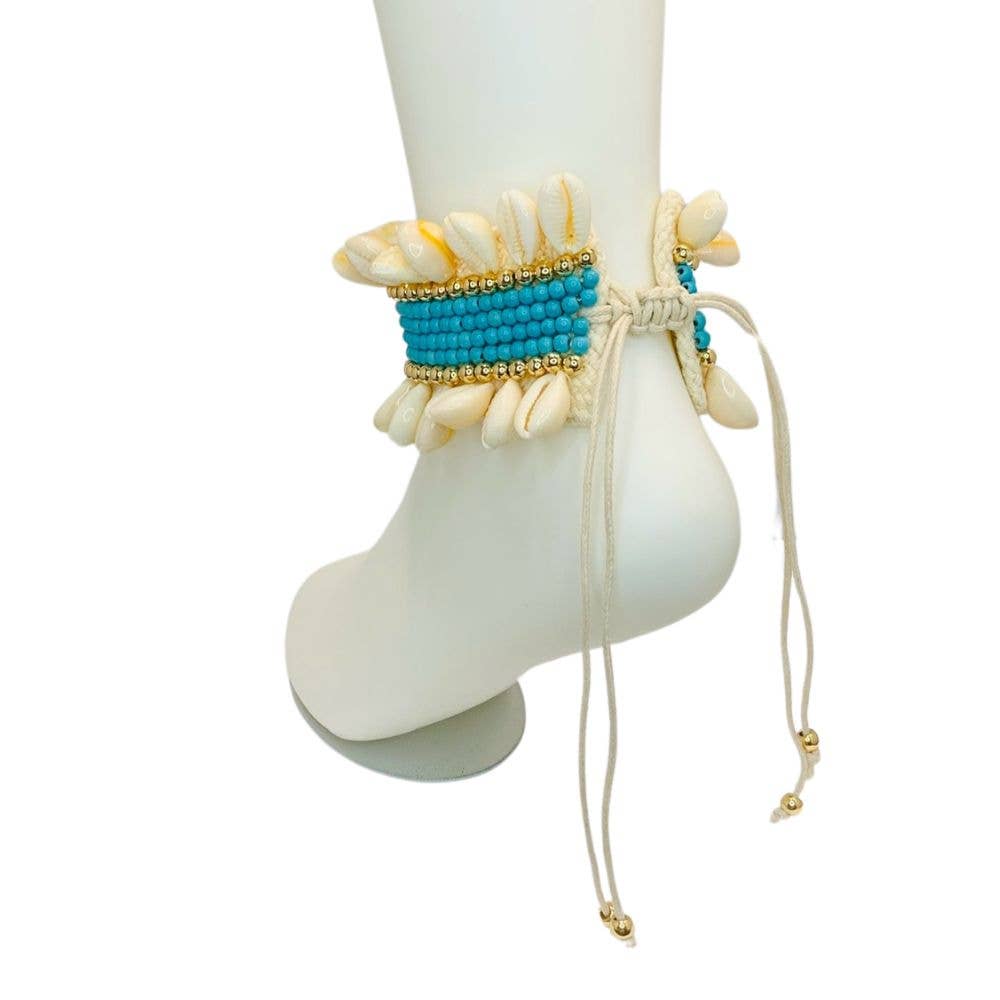 Gypsea Beach Club - Wholesale Anklet - Boho Style Anklet - Cowrie Shell With Turquoise Stone Beads2