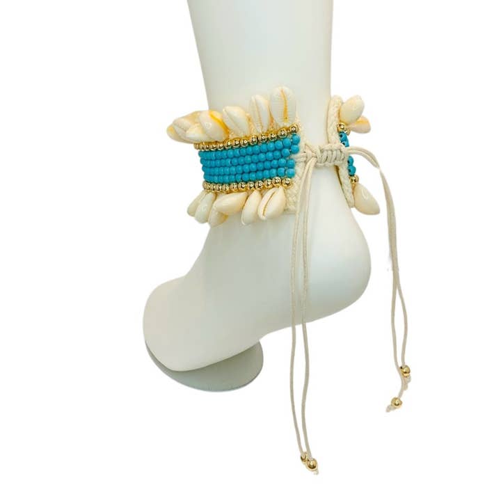 Gypsea Beach Club - Wholesale Anklet - Boho Style Anklet - Cowrie Shell With Turquoise Stone Beads2