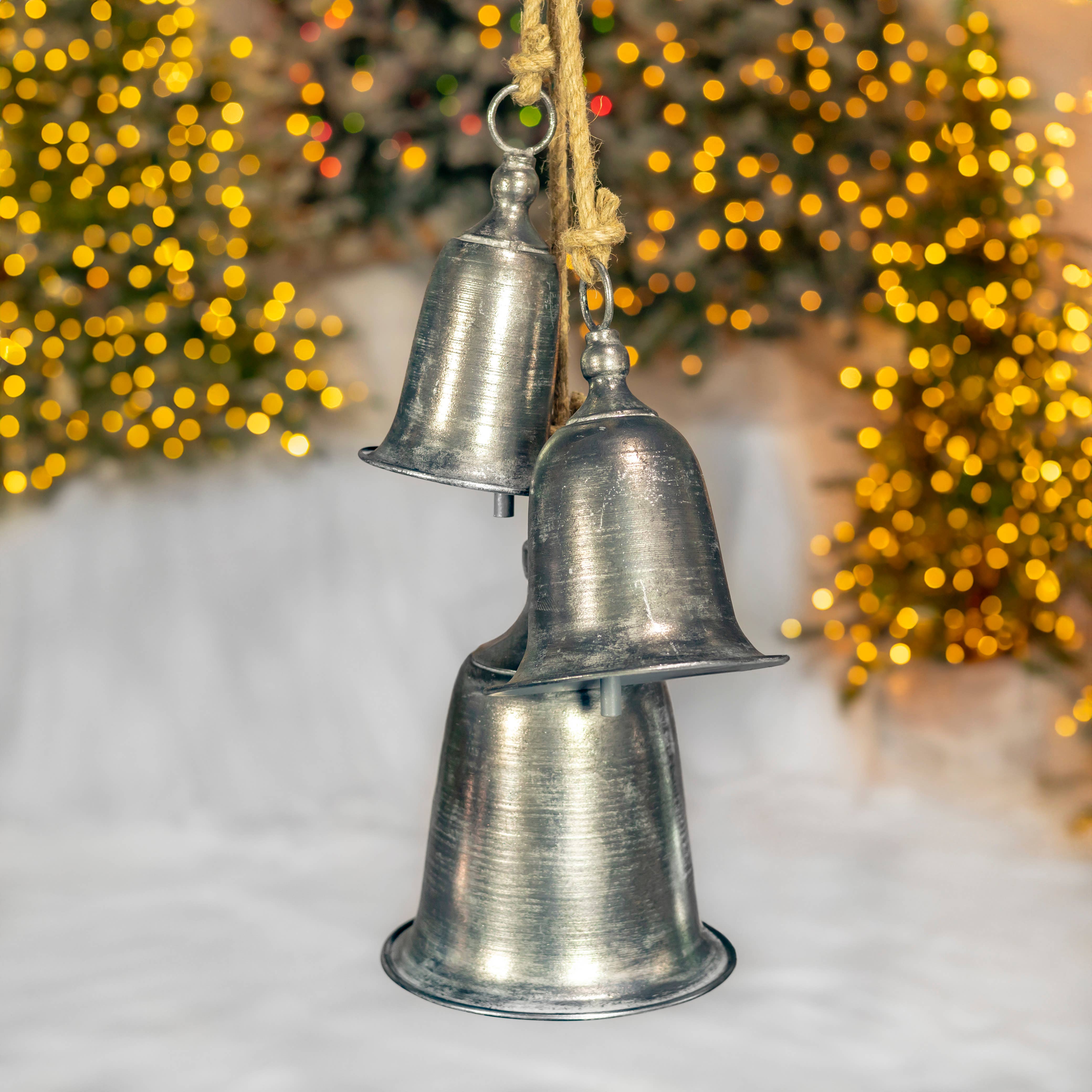 Zaer Ltd. International - Wholesale Christmas Decoration - "Blanfordia" Hanging 3-Piece Iron Bell Cluster - 7 Assorted14