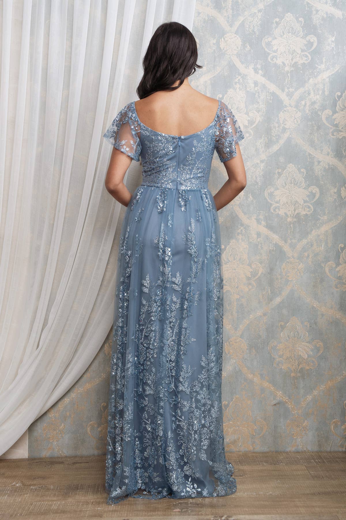 Rosemore Couture - Wholesale Gown - Women's - Glitter Sequined Flutter Sleeve Maxi Dress 18