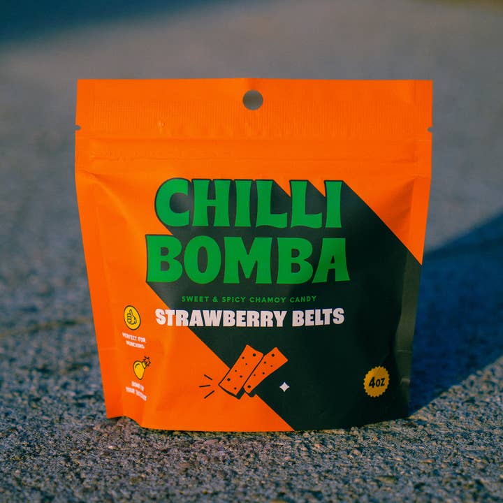 Chilli Bomba Strawberry Belts Chamoy Candy - 4oz /12ct and other Purchase Wholesale sour strips. Free Returns & Net 60 Terms on Faire trending on Faire.