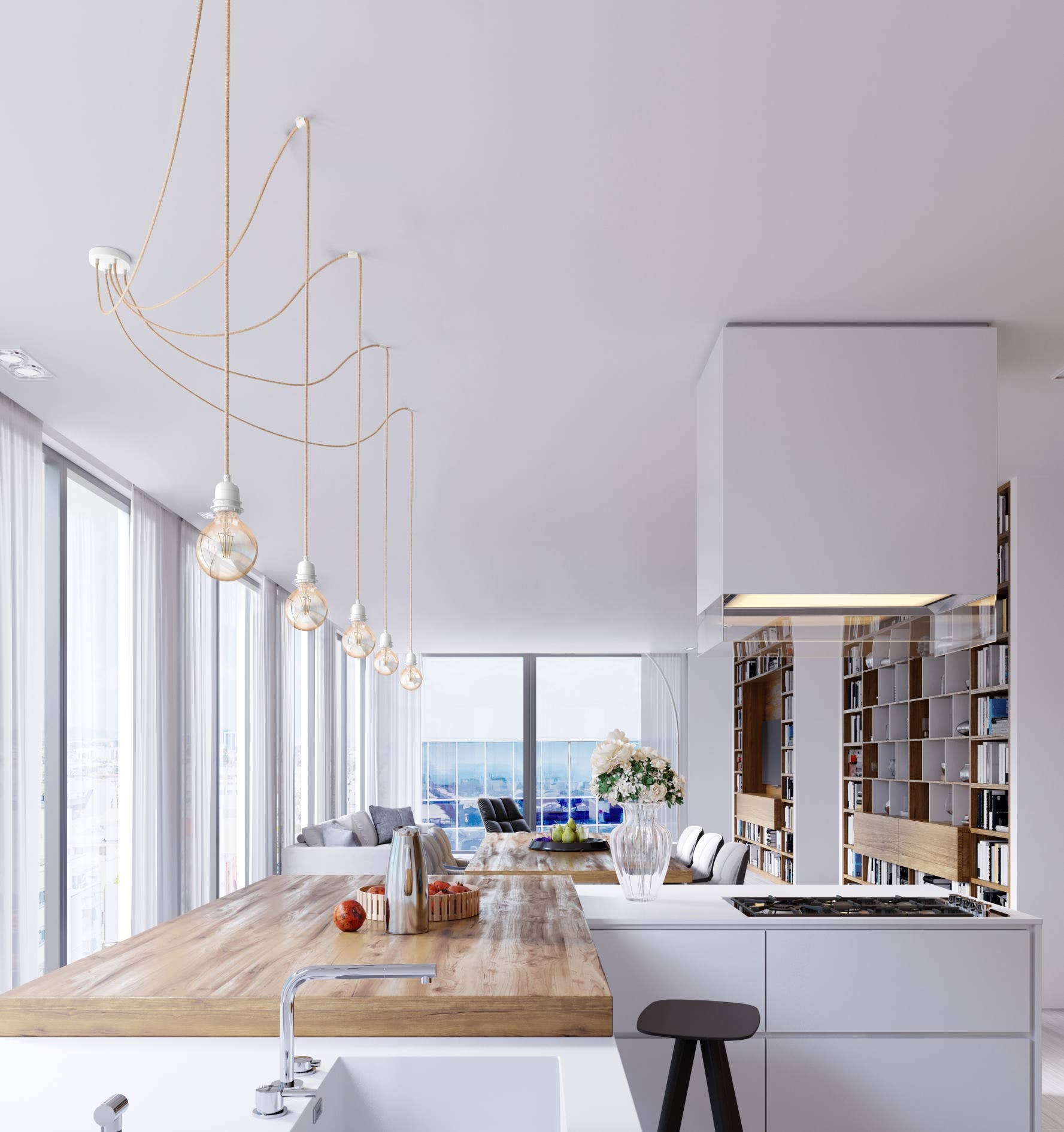 Hoopzi - Wholesale Chandelier/Hanging Light - Hang 5 Ceiling Pendant Light 3.5 m with 5 Lights String White3