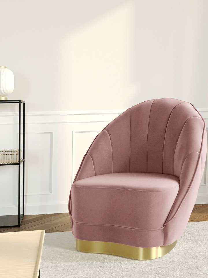Betty Sessel aus vintage-rosafarbenem Samt, Gestell mit goldfarbener Messingoptik für den Großhandel von Potiron