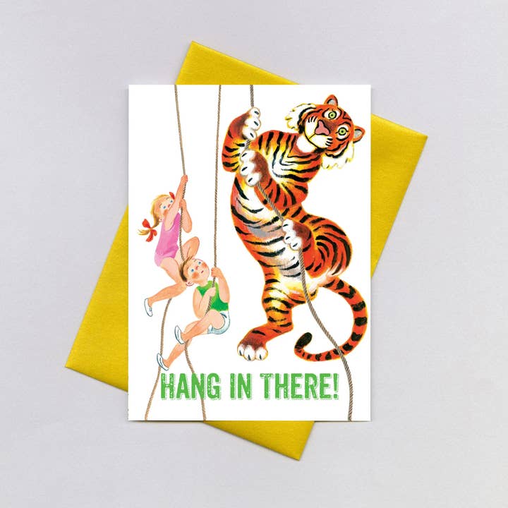 Children & Tiger Climbing Ropes - Encouragement Card for wholesale by Laughing Elephant