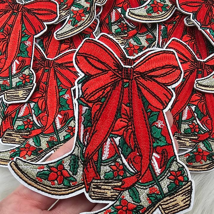 Scratch Decor - Wholesale Patch - Christmas Bow Pointsetta Western Cowgirl Boot Embroidery Iron On Patch1