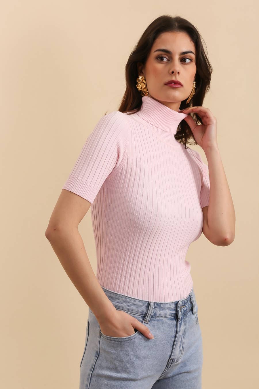 CHOKLATE PARIS – wholesale Stickad topp - Dam – Kortärmad polotröja i ribbstickning - 051219