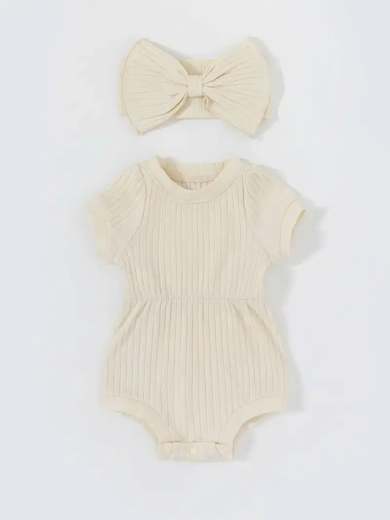 Lucky Avocado - Venta al por mayor Conjunto de ropa - Bebés - Moderno conjunto de mono de verano con diadema con lazo5