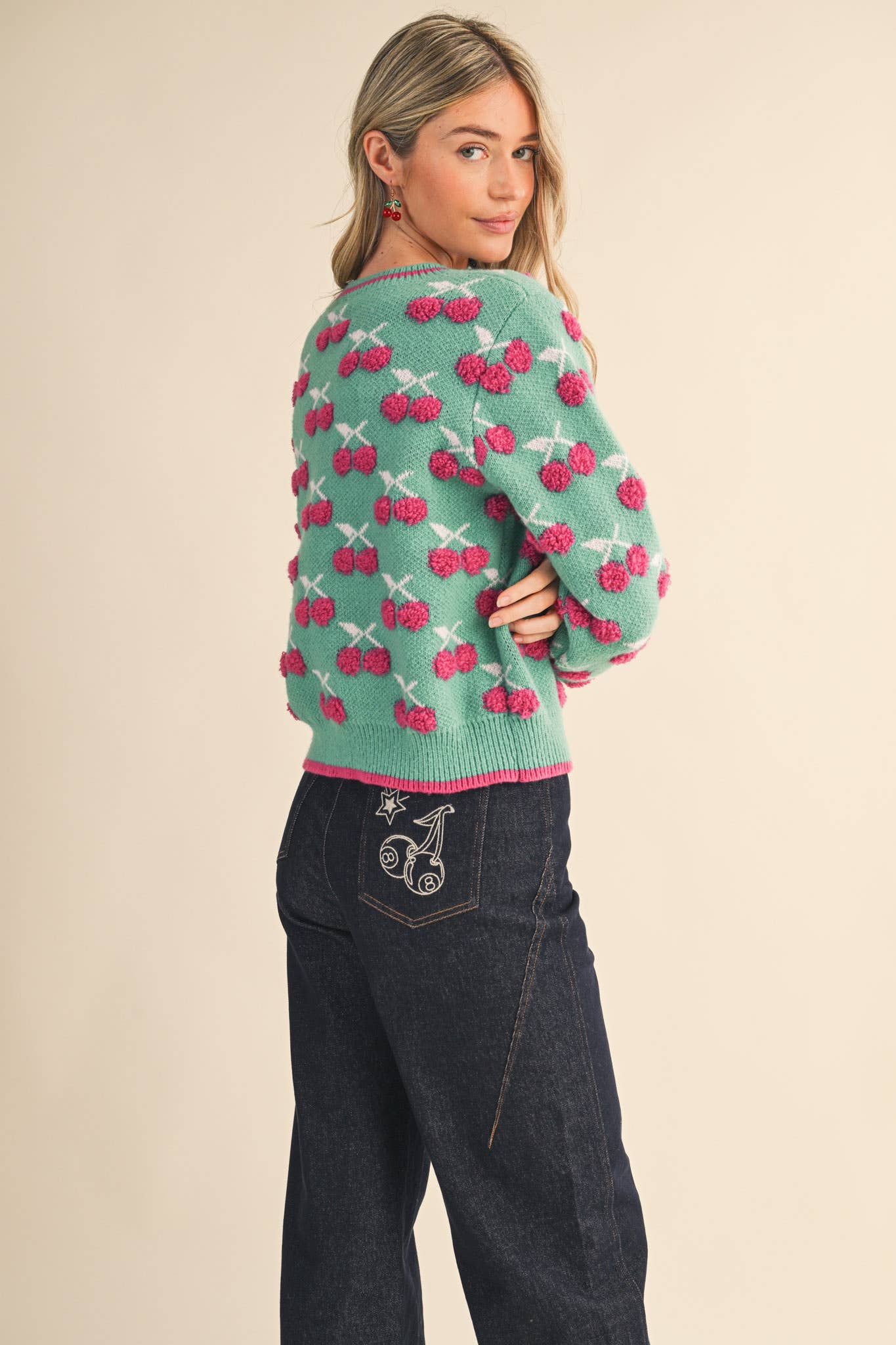 &MERCI - Wholesale Knit Sweater - Women's - FUZZY CHERRY SWEATER MSW111223