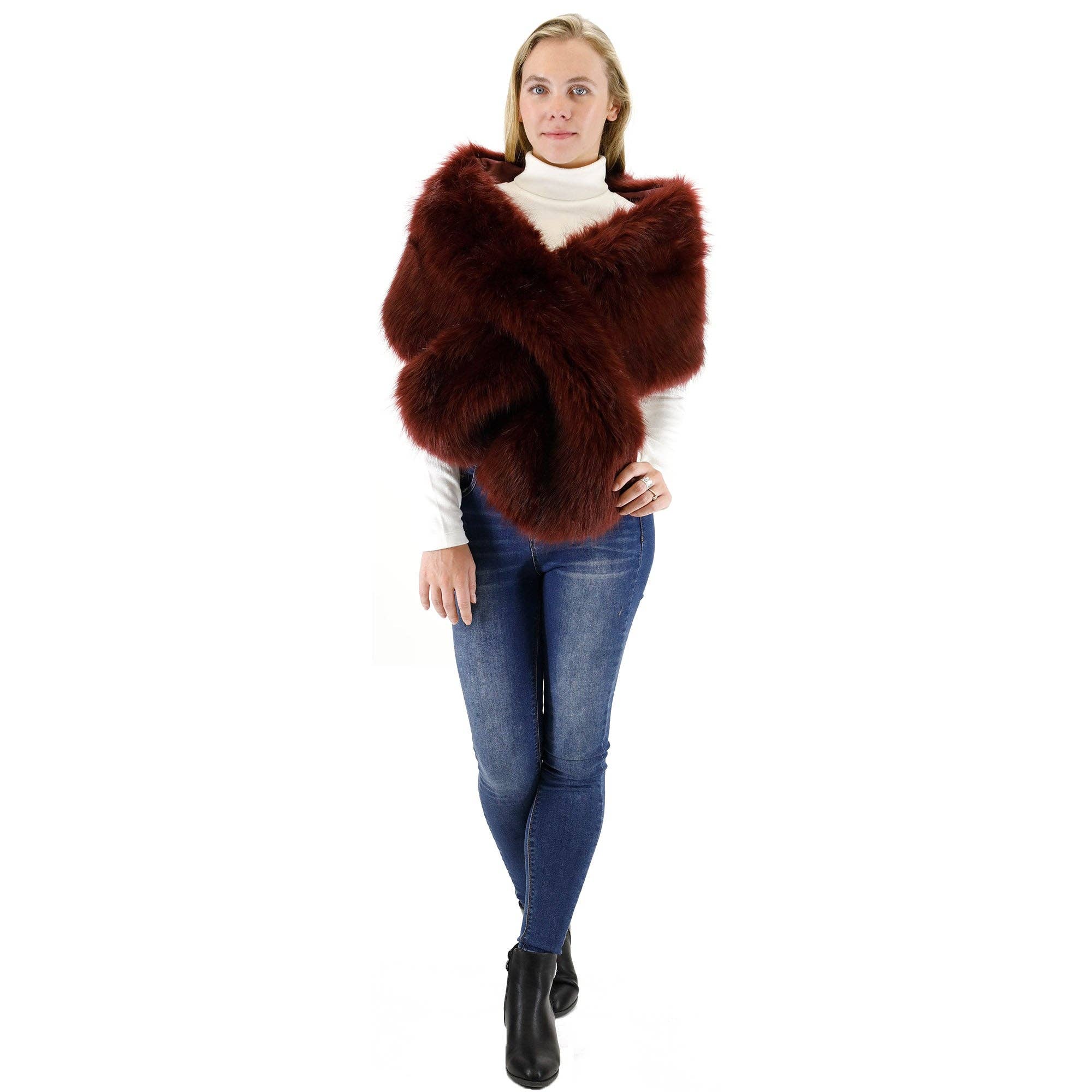 TAPA fashion - Wholesale Fur/Faux Fur Coat - Women's - Faux Fur Shawl Wide P373 (3PC)7
