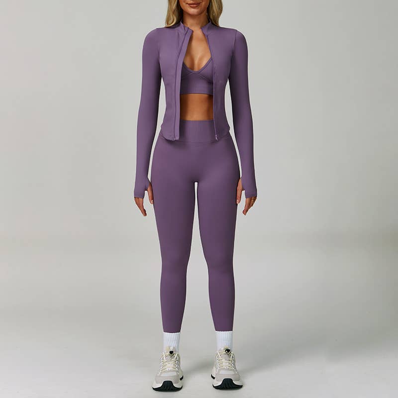 WONDERXFANS - Wholesale Activewear Set - Women's - Sports Bra and Jacket and leggings 3-Piece Set9