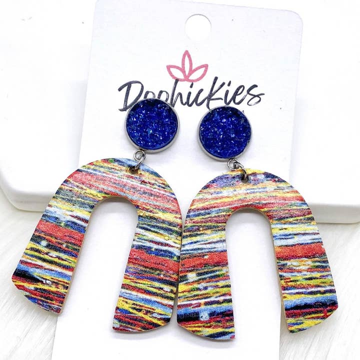 2.5" Deep Orchid & Hippie Striped Rainbow Dangles (Corkies) -Earrings for wholesale by Doohickies