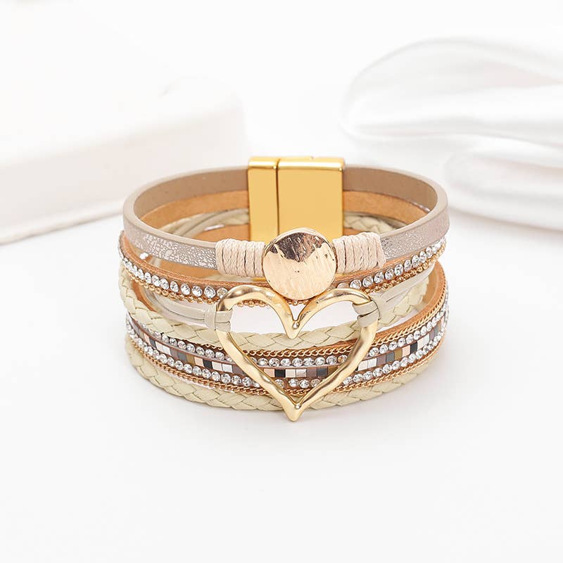 Suhkasana – wholesale Smycken – Bohemiskt hjärta Rhinestone magnetiskt spännearmband8