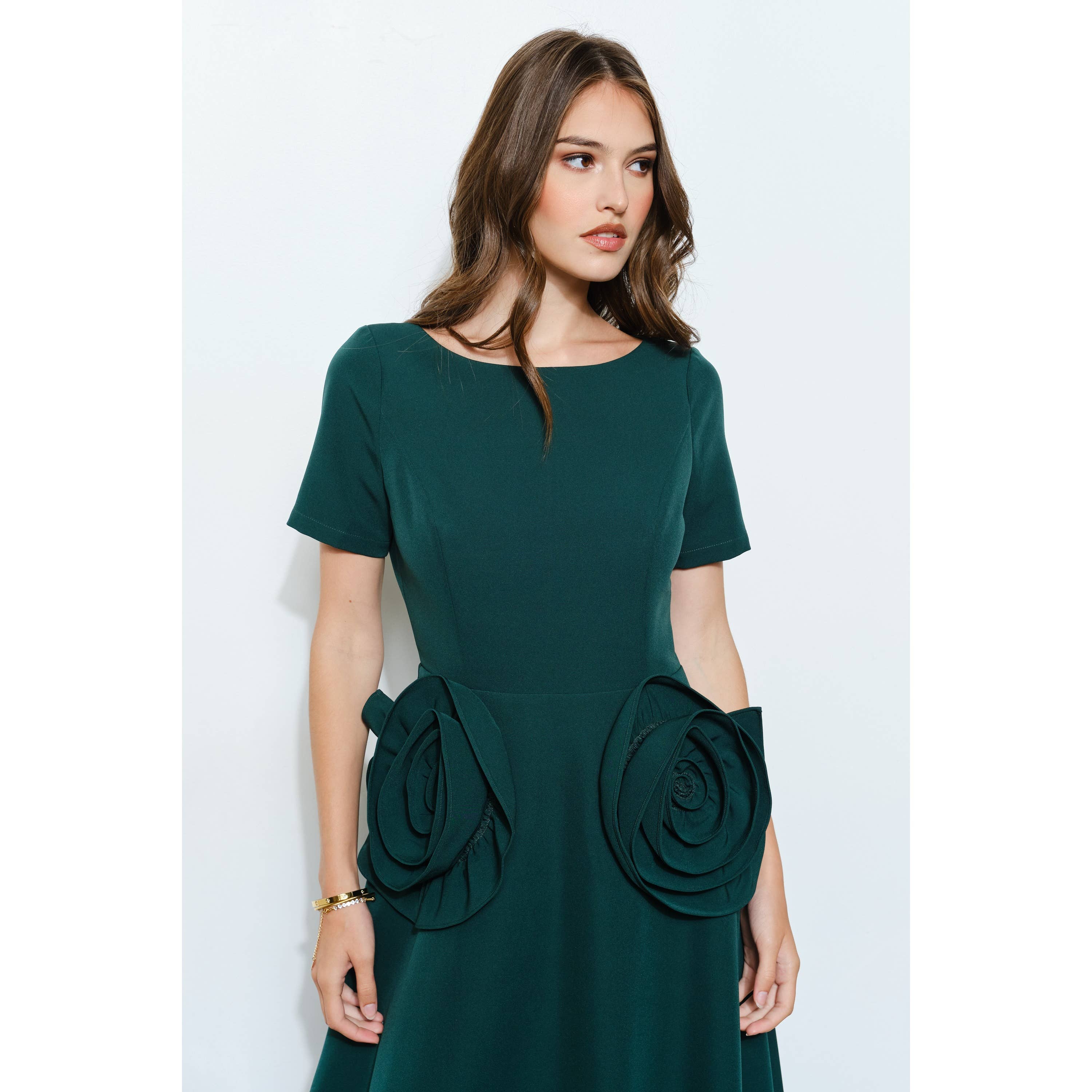 INA - Wholesale Dress - Women's - Elegant Rose Applique A-Line Midi Dress27